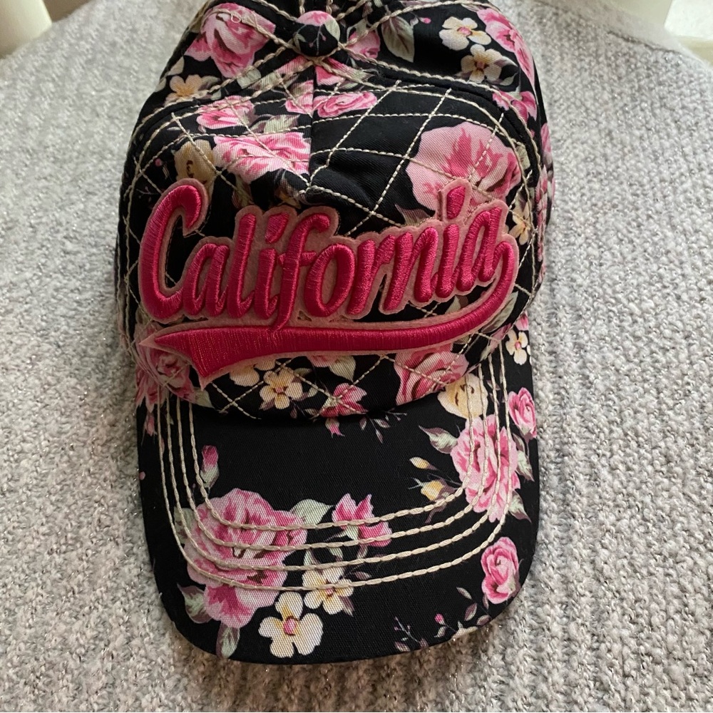 Black & Pink Floral California Snapback Cap
